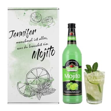 Herz & Heim® Mojito Geschenkset mit graviertem Cocktailglas (Alles was man braucht)