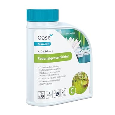 OASE 43139 AquaActiv AlGo Direct Fadenalgenvernichter 500 ml - biologische Teichpflege ideal gegen Fadenalgen im Teich Gartenteich Schwimmteich Fischteich Koiteich, Silber