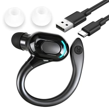 Bluetooth Headset mit Mikrofon, V5.2 Freisprech in Ear Einzeln Kopfhörer, 360° Ohrbügel Kopfhörer Telefonieren, Freisprecheinrichtung Ohr 20 Stunden Wiedergabe für iPhone Android Smartphones Laptop
