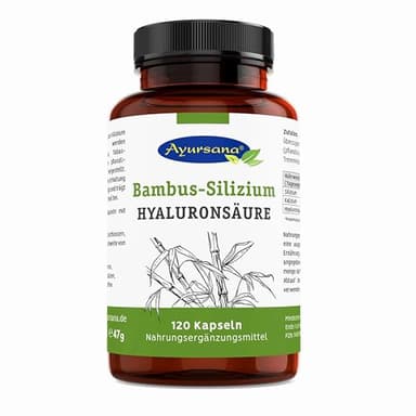 Ayursana Bambus Silizium Hyaluron Kapseln – Supplement mit Calcium – 120 Kapseln – Hyaluronsäure Vegan – Für Muskeln, Knochen, Haut, Zähne, Nervenzellen & Stoffwechsel – Soja & Glutenfrei