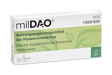 milDAO® – 30 Tabletten | 1.000.000 HDU pro Tablette | Hochaktive DAO bei Histaminintoleranz | 100 % vegan & pflanzlich, Halal-zertifiziert | Lyophilisiert | In Alu-Schutzhülle mit Silicagel