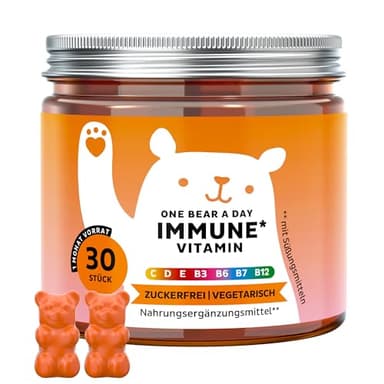 One Bear A Day Immune Vitamin Gummies – Mit Vitamin D, E, C, B6, B12, Niacin, Biotin & Propolis-Extrakt – 30 Stück (1-Monat-Vorrat) – Vegetarisch, Zuckerfrei – Bears with Benefits