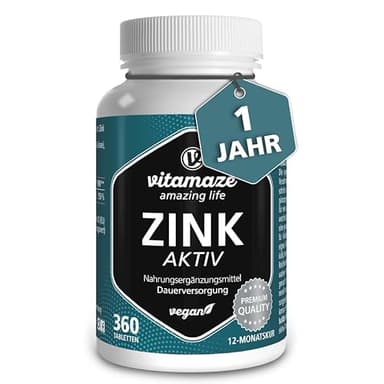 Zink-Bisglycinat hochdosiert, 25 mg Zink pro Tablette, 1 Jahresvorrat an veganen Tabletten, hoch bioverfügbar, Natürliche Nahrungsergänzung ohne Zusatzstoffe, Made in Germany