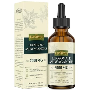 2000mg Liposomale Ashwagandha Tropfen, Hochdosiert Ashwagandha Wurzelextrakt, Original indische Schlafbeere, 7% Withanoliden, 5X Konzentration, Praktischer als Kapseln, 60ml (1er Pack)