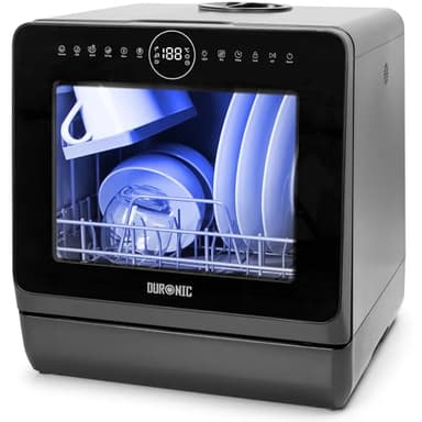 Duronic DW5 BK Tischgeschirrspüler, Mini Spülmaschine mit 6 Programmen, Geschirrspüler für 3 Gedecke, 5 L Wassertank, auch ohne Wasseranschluss