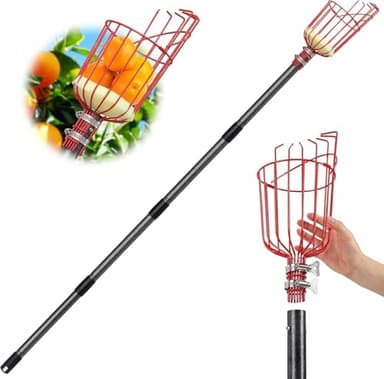 Obstpflücker, 168cm Obstpflücker mit Teleskopstiel mit Edelstahl - Diameter 14cm Obstsammler Pflückhilfe Zur Erreichung Unzugänglicher Orte in Obstbäumen für Kirsche, Apfel, Birnen, Citrus, Orange