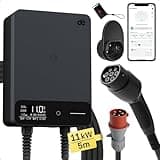 dé Typ 2 Wallbox 11kW mit APP und RFID, 6-16A 3-Phasen EV-Ladegerät 400V mit 5m Ladekabel und Kabelhalter für BEV/PHEV, RCD Typ-B & IP55-Schutz, effiziente Ladestation für Zuhause, schwarz