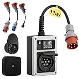 dé Mobile Wallbox 11kW 16A EV Charger 11kW Ladestation mit Traveller Adapter Set, CEE Stecker und Typ 2 Steckdose, RFID-Karte für ID.4 ID.5, Model Y/3, e-up, e-tron und andere EV und PHEV