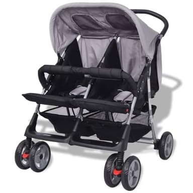 Ailgely Zwillingskinderwagen Geschwisterwagen Klappbares Design, bis 30 kg (2X 15 kg) für Zwillinge und Brüder von 0 Monaten, Kinderwagen Baby Kinder Kinderbuggy Reisebuggy Stahl Grau und Schwarz