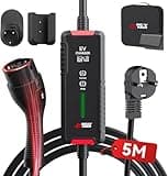 MCEVKELN Typ 2 Ladekabel Schuko 3,6 kW - EV Ladegerät Typ 2 Schuko Umschaltbare Strom 6A/8A/10A/13A/16A| Einphasig |IP65 | 5M Mode 3 Ladekabel für Elektroautos & Hybrid IEC 62196-2 Steckdose