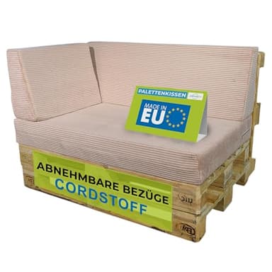 Pillows24 - Palettenkissen 3-teiliges Set aus Cordstoff | Sitzkissen & Rückenkissen für Europaletten 120x80 | Weiche Palettenauflage für Wohnzimmer, Garten oder Balkon | Made in EU | Rosa