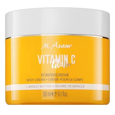 M. Asam VITAMIN C Glam Körpercreme (300ml) – Feuchtigkeitsspendende & Glättende Bodylotion Mit Mangobutter & Maracujaöl, Schützt Vor Austrocknung, Zartschmelzende Textur Mit Schimmerpartikeln