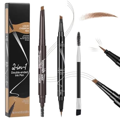 BUTBU Eyebrow, 3-teiliges Makeup Augenbrauenstift, 2-in-1 Dual Ended Microblading-Augenbrauenstift, mit 4 Mikrogabelspitzen, Wischfest eyebrow Pencil, Sorgt für Natürlich Aussehende (Hellbraun)