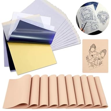 40 Stück Kunsthaut Tattoo Übungshaut Transferpapier Set, Rayyl Tattoo Set Anfänger 10 Stück Tattoo Übungshaut und 30 Blatt Tattoo Stencil Papier für Tattoo Zubehör