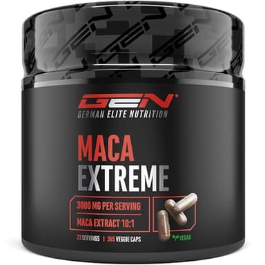 Maca Kapseln Extreme - 30.000mg pro Tag - 10:1 Extrakt extra hochdosiert - (365 Stück) Premium Maca Extrakt - vegan, ohne unnötige Zusätze - German Elite Nutrition