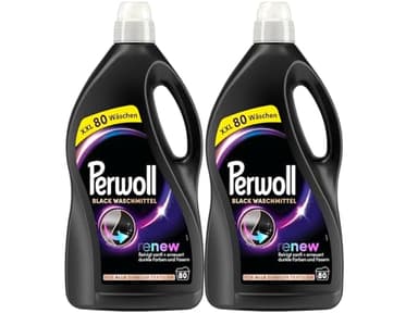 PERWOLL Black Waschmittel 160 (2 x 80 Waschladungen), Feinwaschmittel reinigt sanft und erneuert dunkle Farben und Fasern, für alle dunklen Textilien, mit Dreifach-Renew-Technologie