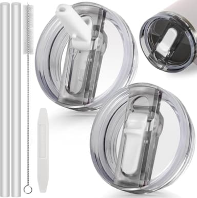 ROMANVIC Stanley Cup Deckel Auslaufsicher,2 Stück Abnehmbar Ersatzdeckel für 40oz Becher mit 2 Trinkhalmen,1 Strohhalm Bürste und 1 Demontagewerkzeug,Wiederverwendbarer Deckel Stanley Cup Dicht