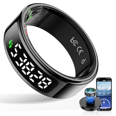 Smart Ring Herren, Smartring mit LED Anzeige, Fitness Ring Damen, 5ATM Fitness Tracker Ring mit Aktivitätstracker/ Herzfrequenz/ SpO2/ Schlaf/ Ferngesteuerte Fotografie iOS/ Android (Schwarz, 13)