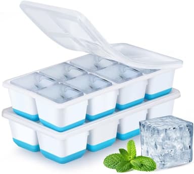 Große Eiswürfelform aus Silikon, JRISBO 2er-Pack Eiswürfelbehälter mit Deckel Sicher BPA-frei und LFGB-zertifiziert, Stapelbare Eiswürfel Form Eiswürfelformen Groß Ice Cube Tray
