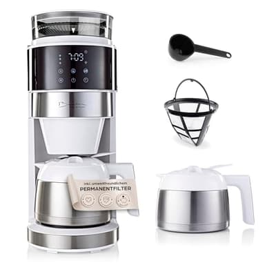 Barista Kaffeemaschine mit digitalem Touch-Display 800W weiß mit Mahlwerk + Isolierkanne