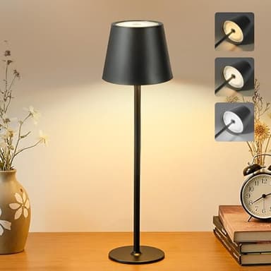 Bonsery LED Tischlampe Kabellos 5200mAh Akku, USB Aufladbar Tischleuchte 2 Höhen mit 3 Farbtemperatur 2700K-6500K, Wasserdichte Metall Touch Lampe Dimmbar für Schlafzimmer Esstisch Outdoor Geschenk