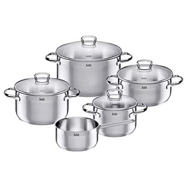 Silit Toskana Topfset Induktion 5-teilig, Edelstahl teilmattiert, Induktionstöpfe unbeschichtet, Glasdeckel