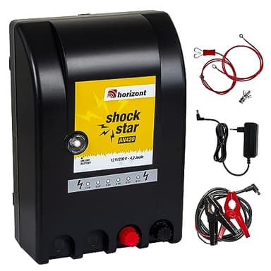 horizont Weidezaungerät 12V 230V shockstar AN420 4,2J, 11800 Volt, für bis zu 25km Zaunlänge oder 12x 50m Netze, ideal für Pferd, Rind, Schwein, Schaf, mit Stromsparschaltung und LED-Anzeige