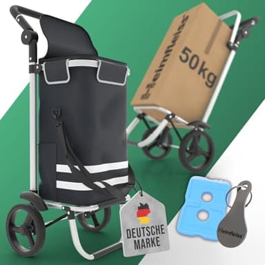 Heimfleiss® Einkaufstrolley klappbar mit 56L Volumen | Einkaufswagen klappbar mit 50kg Traglast | Leichte Einkaufstasche mit Rollen | Hackenporsche Shopping Trolley Groß mit Kühlfach