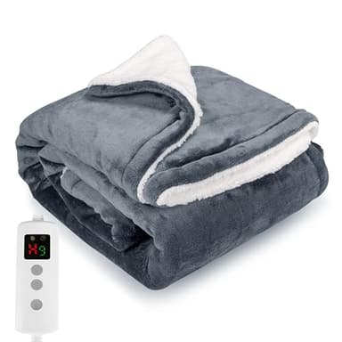 PROALLER Heizdecke 160x130CM, 10 Stufen & 1-9H Timer Auto-Aus, Maschinengängig, Weiches Flanell-Sherpa Vollkörperwärmung, Sofasitzkissen Bett Büro Verwendung, Heizdecke mit Abschaltautomatik