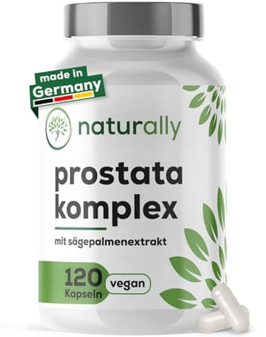 naturally Prostata Komplex Kapseln hochdosiert [120 Stück] – Sägepalmenextrakt Prostata Komplex mit Kürbiskern, Brennnessel, Vitamin E, Zink, Selen – vegan, prosta, Sägepalme, saw palmetto