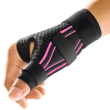 FREETOO Ergonomische Daumenbandage Rechts und Links, Atmungsaktive und Weiche Daumenschiene, Daumenorthese bei Arthrose, Sehnenscheidenentzündung, Schnapdaumen, Damen und Herren, S/M, Schwarz/Pink