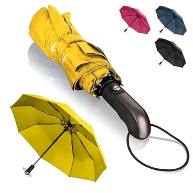 STYNGARD Regenschirm sturmfest bis 140 km/h - Taschenschirm mit Auf-zu-Automatik und zertifizierter Teflon-Beschichtung gegen Feuchtigkeitsschäden - langer Griff - Modell TRONDHEIM (Gelb)