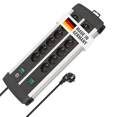 Brennenstuhl Premium-Alu-Line Steckdosenleiste 12-Fach/Mehrfachsteckdose aus hochwertigem Aluminium (mit 2 Schaltern für je 6 Steckdosen und 3m Kabel, Made in Germany)