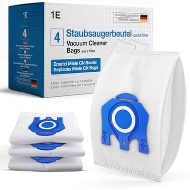 4 Staubsaugerbeutel für Miele Staubsauger [Complete C3 & C2, Classic C1, S8340] – Ersetzt GN inkl. 1 Motor- & 1 Abluftfilter [S8000, S5000, S2000, S800 & S600 Serie]