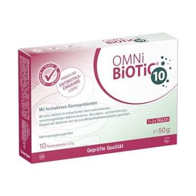 OMNi BiOTiC 10 | 10 Portionen (50g) | 10 Bakterienstämme | 10 Mrd. Keime pro Tagesdosis | Pulver | Mit Inulin | Vegan | Glutenfrei | Lactosefrei | Zur täglichen Anwendung