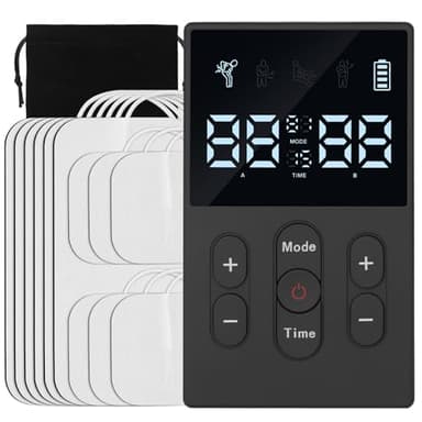 Aolso TENS Gerät, 3-in-1 Reizstromgerät mit 12 Modi, Training durch elektrische Muskelstimulation, TENS/EMS Elektro Massagegerät für Arm,Bein,Rücken,Schulter,Nacken mit 12 Elektroden Pads(Grau)