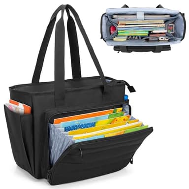 CURMIO Lehrertasche mit Akkordeon-Aktenfach, Teacher Arbeitstasche für Laptop, Schulbedarf, Lehrerbedarf, Schwarz (Patent Angemeldet)