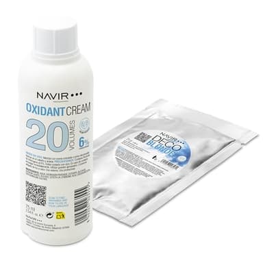 NAVIR Professionell | Haar-Aufhellungsset | Decoblonde Blondierpulver bis 7 Töne mit Keratin + Oxidationscreme | Damen und Herren (Pulver 25g + Oxidant 75ml 20 Vol)
