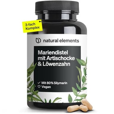 natural elements Mariendistel Artischocke Löwenzahn Komplex - 120 Kapseln - Hochdosiert mit 80% Silymarin - Ohne Magnesiumstearat, vegan und produziert in Deutschland