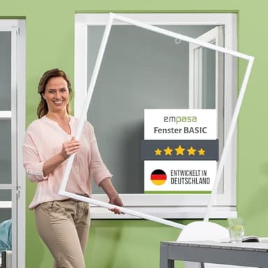 empasa Insektenschutz Fenster Basic mit Alurahmen in Weiß, Braun oder Anthrazit und FILATEC® Gewebe in Schwarz, kürzbarer Bausatz zur Selbstmontage, Fliegengitter, verschiedene Größen