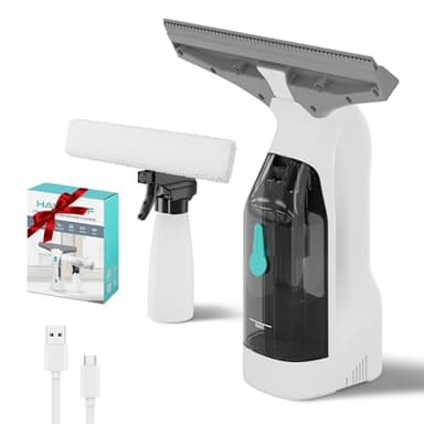 HAUSHOF Akku Fenstersauger Set, Kabelloser Fensterreiniger Fensterputzer mit 30 Min Laufzeit, 28 cm Saugdüse & 100 ml Wassertank, Streifenfreie Reinigung für Fenster, Spiegel und Fliesen