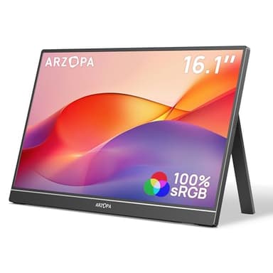 ARZOPA 16.1" Portable Monitor, 1920×1080 FHD IPS Tragbarer Monitor für Laptop mit Einzelstange, Unterstützt HDMI/Typ-C/USB-C, Augenschutz-Gaming-Bildschirm für Laptop/PC/Mac/PS3/4/5/Xbox