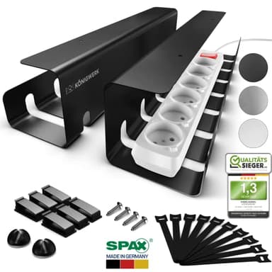 Königwerk Kabelkanal Schreibtisch fürs Kabel Management - Inkl. Zubehör - Tisch Kabelführung Kabelmanagement durch Kabelschacht - Cable Organizer Desk
