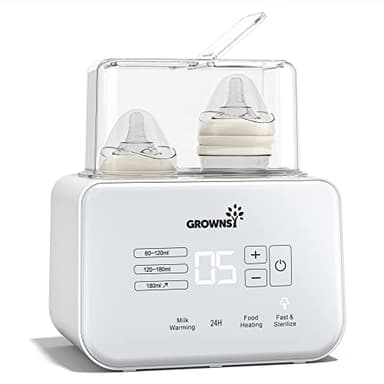 Grownsy Flaschenwärmer baby, Sterilisator für babyflaschen 9-in-1 Fast Babynahrungsheizung & Abtauung BPA-freier Fläschchenwärmer,Babykostwärmer mit LCD-Display (Cremeweiß)
