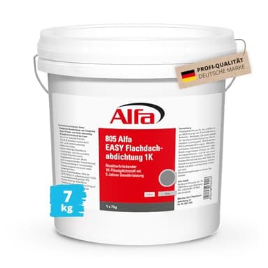 7 kg Alfa Flachdachabdichtung Easy 1K Eimer mit 7 kg Beutel Profi-Qualität im Eimer Flüssigdichtstoff Dach- & Garagenabdichtung Terrasse Carport für vertikale und horizontale Oberflächen