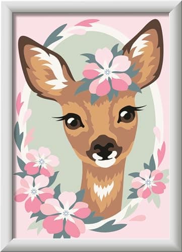 Ravensburger CreArt 28983 - Süßes REH - Malen nach Zahlen für Kinder ab 7 Jahre, Malset mit Rahmen, Pinsel und Acrylfarben, Geschenk für Mädchen und Jungen, mit Glitzer