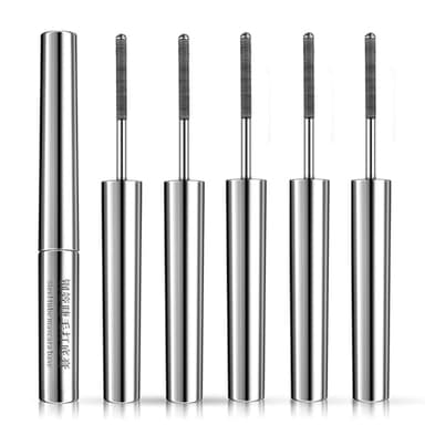Iron Eye Mascara, Iron Eye Schwarz Mascara mit Metallbürste, Ironeye Mascaras, 3D Curling Wimperntusche, Borstenlose Metallwimpernbürste, Natürlich Wasserdicht Schwarz (5PC)