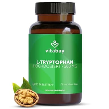 Vitabay L Tryptophan Hochdosiert 500mg - 120 Tabletten L-Tryptophan Vegan & Laborgeprüft - Triptofan Ltrypthophan ohne unerwünschte Zusatzstoffe