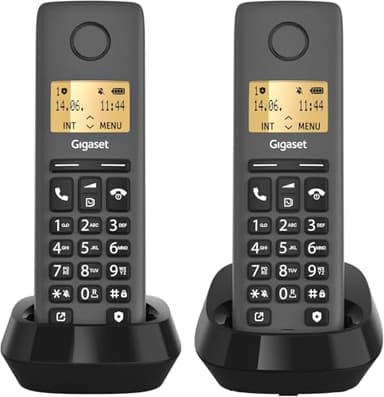 Gigaset Pure 120 Duo - 2 schnurlose Telefone mit Anrufschutz und ECO DECT - beleuchtetes Display - hörgerätekompatibel, anthrazit schwarz [Kompatibel in DE, IT, FR, NL, BE, Che, AUT]