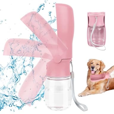 VFANDV Tragbare Haustier Trinkflasche, Trinkflasche Hunde, Hundewasserflasche, 180°Faltbare Hund Katze Haustiere Auslaufsicher Wasserflasche für Täglich Spazieren Gehen Reisen Campen (Rosa, 350ML)